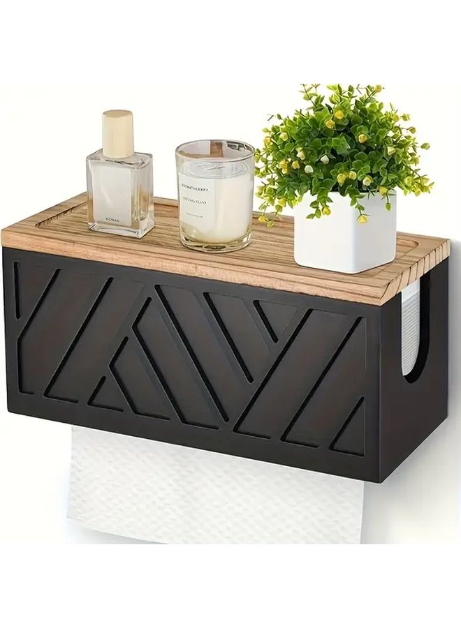 Black Wall Mounted Tissue Dispenser With Lid Bathroom Kitchen Toilet Paper Holder Space Saving Vertical Design Easy Install - Image 5